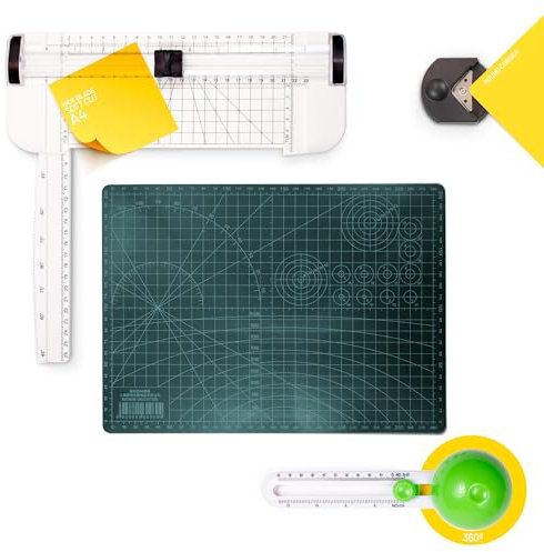 Kit ghigliottina di carta A4 e taglierina di carta circolare Cesoia di carta artigianale che include tappetino da taglio A5 e fustellatrice angolare per progetti creativi carta.