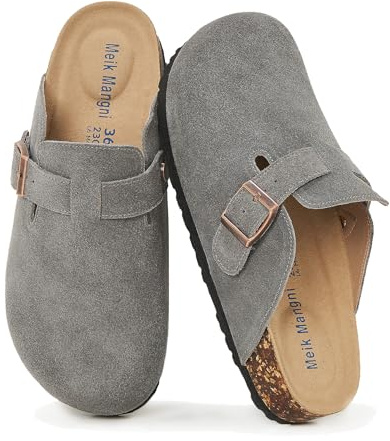 Meik Mangni Mules et Sabots Homme Femme Chaussons Cuir Liège Pantoufles Confortable Chaussures de Jardin Antidérapants Semelle,Gris foncé 37 EU