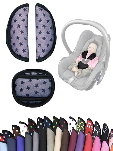 Gurtpolster [Polster-Set für Babyschalen] Autositze Kinderwagen universal Schulterpolster Set 3 Pads Gurtbezüge (Sterne marine)