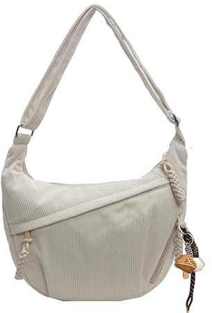 GSenhui Crossbody Bag Cord Umhängetasche Moon Bag Damen Halbmond Schultertasche mit Casual Widgets Bauchtasche Kord Groß Handtasche Beige für Reisen,Arbeit,Alltag