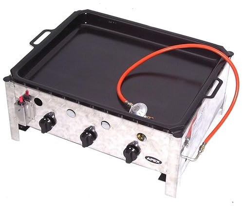 EDELSTAHL GASBRÄTER 10 kW 3 flammig GASGRILL BRÄTER GRILL BBQ Grillwagen Pfanne AWZ (Set 4: Gasbräter 55510 + Grillset 511 + Pfanne 504)