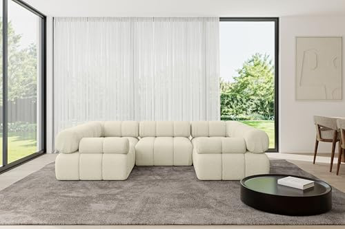 ALTDECOR Modulares Sofa Ecksofa in U-Form Corner modular Sofa Eckcouch Couch Wohnlandschaft Cauchsofa Polstersofa Birno-U1-285x190x70 cm Beige