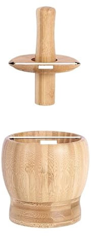 ZWCSHUU 460 ml große Bambus-Knoblauchpresse, Gewürzmühle, manuelle Knoblauchmühle mit Bambusmörser und Stößel, Küchenutensilien Mörser und Stößel Set