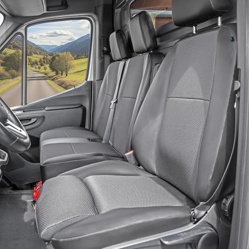 ACTIVline Premium-Passform Schonsitzbezug für Mercedes-Benz Sprinter 907 – Set Fahrersitz & Doppelbeifahrersitz, Komfortausstattung, mit Airbagfunktion, robuste Sitzbezüge in Schwarz – Made in Germany