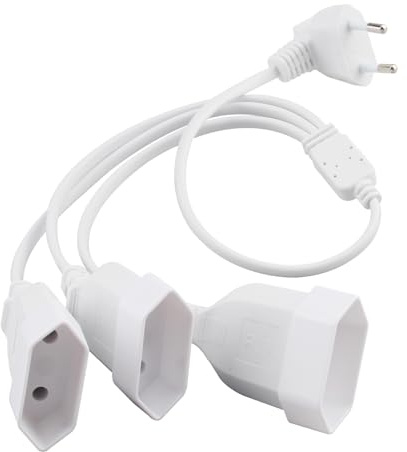 Rallonge Plate 3 en 1 Multiprise Extra Plate Coude 250 V/2.5 A Max | Rallonge Prise Fiche Plate pour TV Ordinateur Moniteur Beamer Lampe Appareils Ménagers Blanc