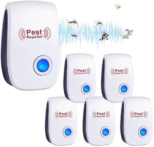 Ultrason Anti Moustique, 6 pcs Répulsif Ultrasonique Anti-Rongeurs Insectes Ultrason Souris et Rats, Intérieur Prise et diffuseur Anti Moustique Electrique Ultrason pour Fourmis Araignées, Inoffensif