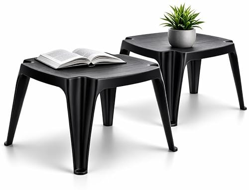 Stephans Möbelbörse Gartenhocker Kunststoff Anthrazit – 4-in-1 Beistelltisch, Sitzhocker & Fußhocker, leicht & stapelbar, wetterfest für Garten, Balkon & Camping (2)