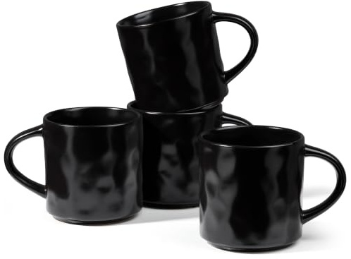 Herogo Stoneware Coffee Mug Set of 4, 400 ml Ceramic Coffee Cup with Handle | Reactive Glaze Black Mugs, 14oz Modern Cup for Latte Cappuccino Tea Hot Milk , Microwave & Dishwasher Safe, Scratch Resistant
