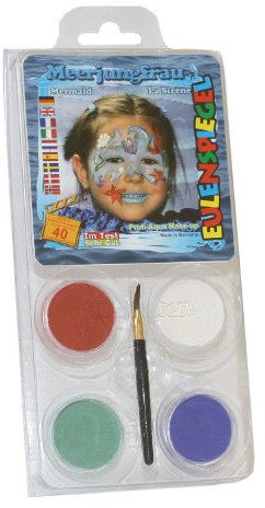 Eulenspiegel 204528 - Motiv-Set Meerjungfrau, 4 Farben, 1 Pinsel, 1 Anleitung, für ca. 40 Masken, Karneval, Motto-Party