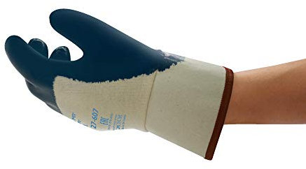 Ansell ActivArmr 27-607 Guantes de Trabajo, Revestimiento Nitrilo Extra-Resistente, Protección Cortes y Resistencia Aceite para Trabajos Pesadas, Hombre Mujer, Azul, Talla L (12 Pares)