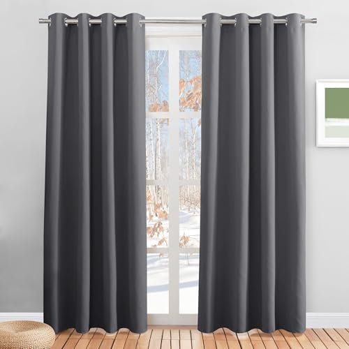 PONY DANCE Thermovorhang Hitzeschutz Haustür Verdunklungsvorhänge mit Ösen 2er Set H 228 x B 117 cm Schlafzimmer Gardinen und Vorhänge Grau Blickdicht Curtains for Living Room