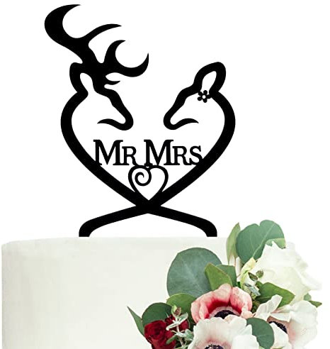 LOVENJOY Mr und Mrs Tortenstecker Hochzeitstorte Topper Hirsch Schwarz Tortendeko, Geschenkverpackung