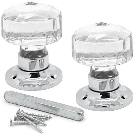 Pair of Solid Glass Faceted Mortice Door Knobs | Suitable for Internal Doors