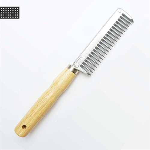 Pettine per criniera di cavalli e asinelli, in metallo, con manico in legno resistente