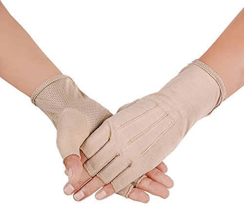 JISEN Fingerlose Baumwollhandschuhe für Herren, Sonnenschutz, UV-Schutz, Autofahren, Polyester-Fäustlinge, A-Khaki, Einheitsgröße