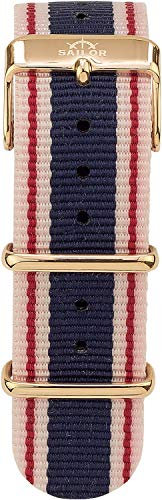 Sailor Damen Herren Nylon Armband Gambi blau-weiß-rot BSL101-2009-20, Breite Armband:20mm (normal), Farbe Edelstahl:Rosègold