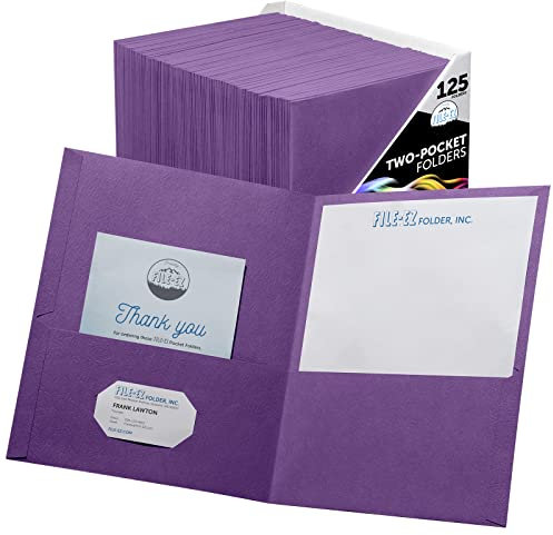 File-EZ Zwei-Pocket-Mappen, Lila, 125 Stück, strukturiertes Papier, Briefgröße (EZ-32445)