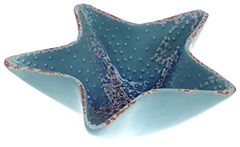 ceramic Starfish Bowl/Dish - Blue Glaze - Distressed/Weathered Look - for Pot Pourri, Shells, Bathroom Ornament/Decor - 20 cm