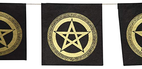 Freak Scene Bandera de oración - Pentagram - Oro-Negro - 7x7 cm
