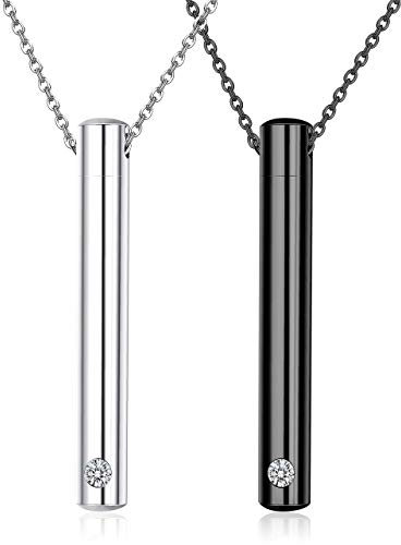 Sllaiss 2 Stück Feuerbestattung Schmuck Kristalle aus Österreich Edelstahl Schwarz Silber Ton Bar Urne Anhänger Memorial Asche Andenken Exquisite Halskette