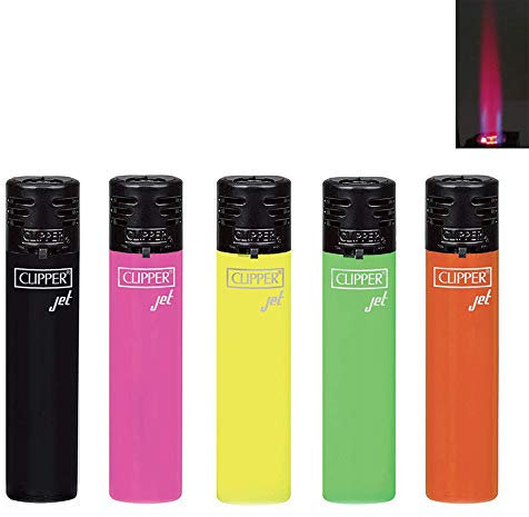 Clipper Lot de 5 briquets Jet Shiny avec flamme turbo et 1 briquet turbo gratuit – Rechargeable – Intensité de la flamme réglable (5 )
