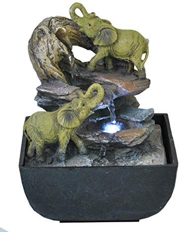 Elephant Oasis Indoor Water Fountain with LED Light | Size 13.3 * 13.3 * 18 Cm | 3 Pin UK Plug Included