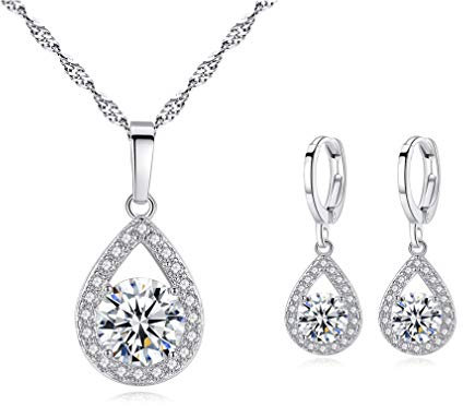 Canarea Damen Schmuckset Ohrringe halskette Silber 925 Zirkonia Tropfen Bling Schmuck set,Süß Schmucksets Liebe Symbol Kette creolen Idea für Frauen Mädchen Hypoallergen