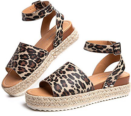 Hitmars Womens Sandals Wedge Summer Ladies Espadrilles Gladiator Beach Open Toe Platform 5.6cm 1-Leopard UK6.5 (EU40)