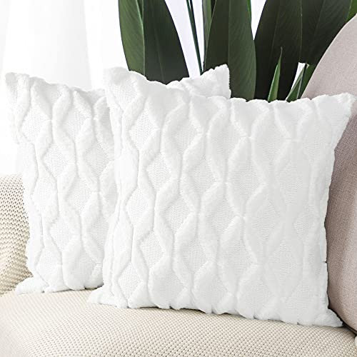 Madizz 2er Set Sanft Plüsch Kurze Wolle Samt Dekorativ Zierkissenbezüge Luxus Stil Kissenbezug für Sofa für Schlafzimmer Weiß 35x35 cm Quadrat