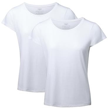 DANISH ENDURANCE Kurzarm Shirt aus Modal & Bio-Baumwolle, Rund- oder V-Ausschnitt, für Damen (1er | 2er Pack), Rund - Weiß - 2er Pack, S