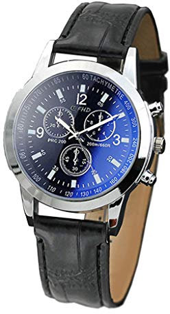 Blue Mens Quartz Analog Watches, Mode Blu Uhr Magie Glas Blaulichtuhr, Armbanduhrund Elegante für Männer, Herrenuhren Automatische Mechanische (Schwarz)