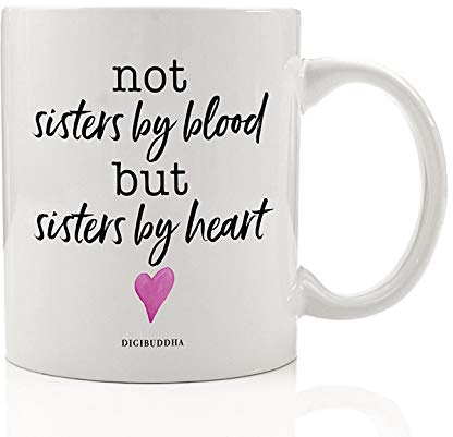 SISTERS BY HEART Coffee Mug Gift Idea for Best Dearest Friend Soul Sister by Choice Friends for Life Christmas Birthday Bridal Wedding Present for BFF Bestie 11oz Ceramic Tea Cup Digibuddha DM0795_2