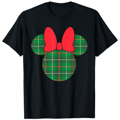 Disney Minnie Mouse Icon Green and Red Holiday Plaid T-Shirt