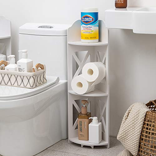 AOJEZOR Eckregalständer, ideal für kleine Räume, Toilettenpapierständer für Badezimmer-Organizer, wasserdichter Ständer für die Aufbewahrung von Toilettenpapierhaltern (Weiß)