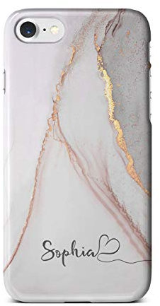 Personalised Watercolour Marble Name with Heart Phone Case for Apple iPhone SE 2020-11. Grey Vein Marble