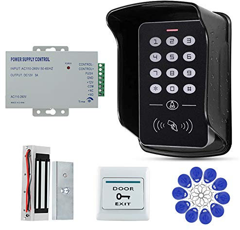 FTSTech Carte EM-ID Étanche 125KHz Système d'Entrée de Contrôle d'Accès de Sécurité à 1 Porte Kit Complet Complet avec Serrure Magnétique Électrique de 60 kg (A1 Keypad)