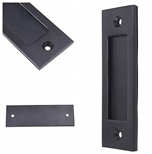 Eco-Fused 1x Schiebegriff für Scheunentor (Schwarz), mit selbstschneidenden Schrauben - 6-Zoll Solid Steel Flat Bottom Handle - Ideal für Schiebetüren, Schränke, Schuppen