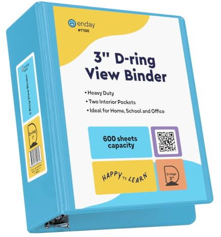 7,6 cm großer Ordner mit 3 Ringen, schräger D-Ring, 7,6 cm, transparenter Einband mit 2 Innentaschen, strapazierfähig, farbig, Schulbedarf, Büro und Zuhause, von Enday