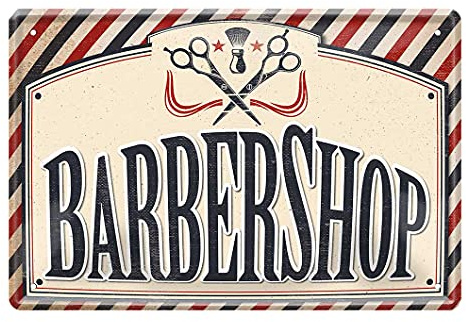 Barbershop Blechschild - Vintage Retro Deko Metallschild - Herrenfriseur Dekoration - Barber Salon Zubehör - Geschenk für Friseur - Friseursalon Barber Shop Dekor - 30x20cm