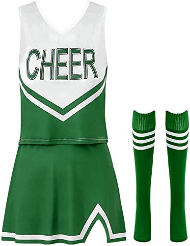 Womens School Jubeluniform Cheerleading Outfit Tank Top Mini Rock Socken Cosplay Kostüm (Color : Green1, Size : L)