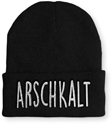 tshirtladen Arschkalt Beanie schwarz - lustige Statement-Wintermütze mit Spruch für Apres Ski, Skifahren & Outdoor - warme Unisex Mütze für Damen & Herren, Bestickt, OneSize