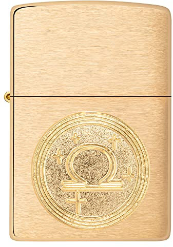 Zippo Sturmfeuerzeug - Modell Libra Emblem, Sternzeichen - Brushed Brass Finish - Nachfüllbar - Wiederverwendbar - Windfestes Design - Geschenkbox - Made in USA