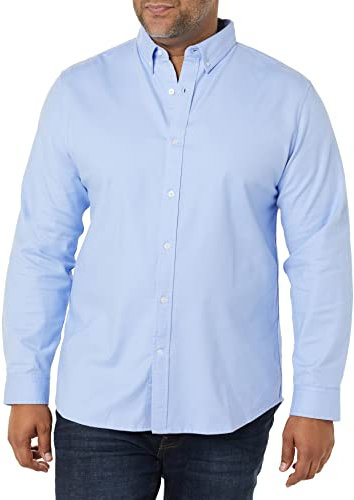 Amazon Essentials Camisa Oxford elástica de Manga Larga y Corte Ajustado Hombre, Azul Celeste Claro, XL