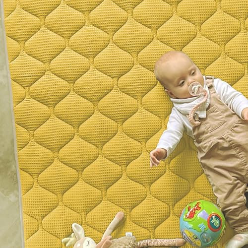 Sanosoft® Krabbeldecke - rutsch- & wasserfest - Öko Tex & Made in Germany (130x150cm, Senfgelb)