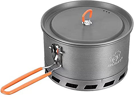 Bulin Camping-Topf, Camping, Kaffee, Tee, Wasserkocher, 2.1 l, Wärmetauscher, leichter Aluminium-Wasserkocher, tragbare Teekanne, Kochkanne, hervorragende Kochzeiten und spart Kraftstoff im Freien