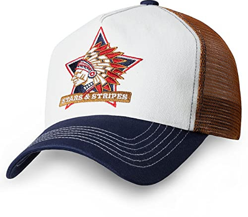 STARS & STRIPES Trucker Cap Indian – 3-farbige Western-Cap mit 3D-Bestickung & Snapback-Verschluss