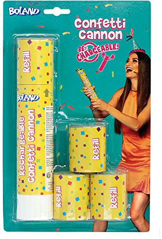 Boland 75102 Confetti Cannon Colourful Set with 3 Refills, 21 cm, Paper Party Popper, Birthday, Carnival, Theme Party, European Championship, World Cup, Fan Item