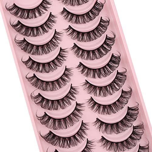 Falsche Wimpern D Curl Russische Streifen Falsche Wimpern Manga Lashes Natürlich aussehende falsche Wimpern, die wie einzelne Cluster aussehen Wispy Mink Eye Lashes Pack (H027)
