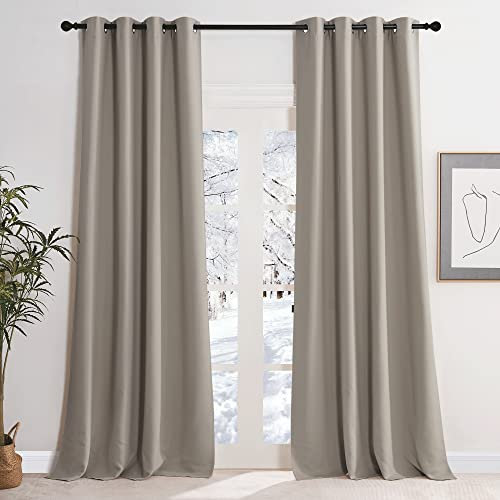 KGORGE Thermovorhang Hitzeschutz Vorhänge Blickdicht Gardinen mit Ösen 2er Set 245 x 140 cm(HxB) Verdunklungsvorhänge Schlafzimmer Wärmeisolierend, Sandfarben