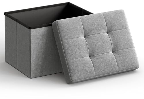 SONGMICS Mazie Collection - Small Folding Storage Ottoman, Foot Rest Stool, 12.2 x 16.1 x 12.2 Inches, 286 lb Load Capacity, for Living Room, Bedroom, Home Office, Dorm, Light Gray ULSF102G02